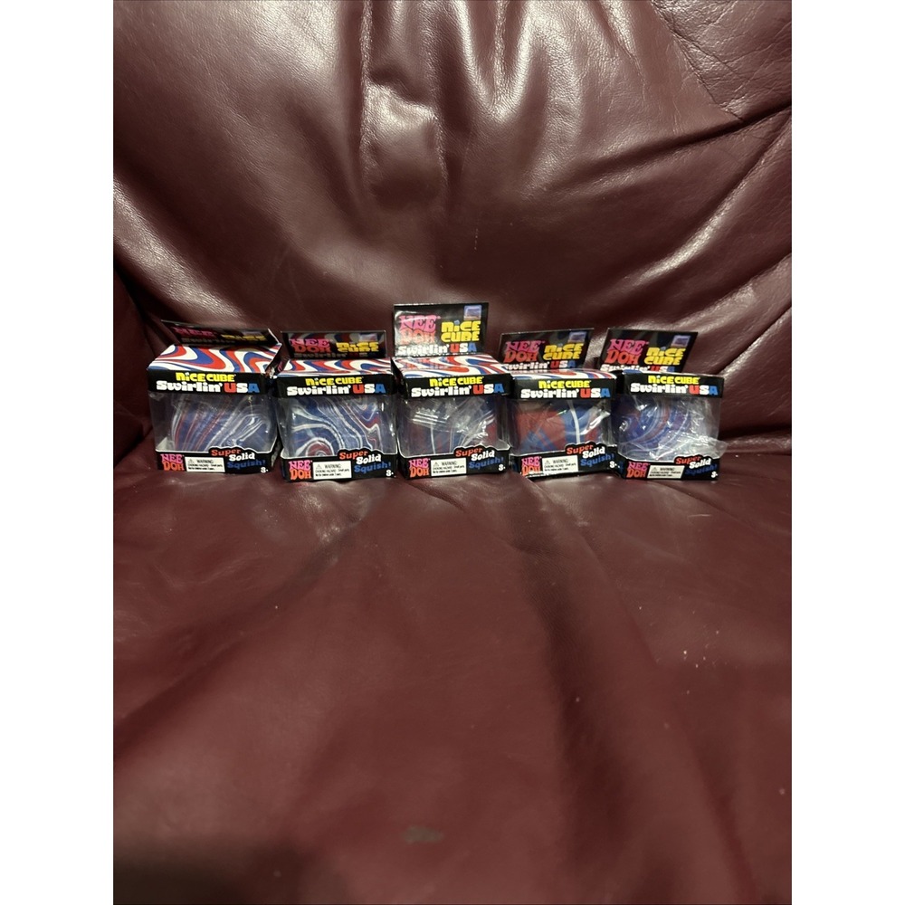 NeeDoh Nice Cube Swirlin' USA Squish Toy America Red White & Blue Lot Of 5 Read